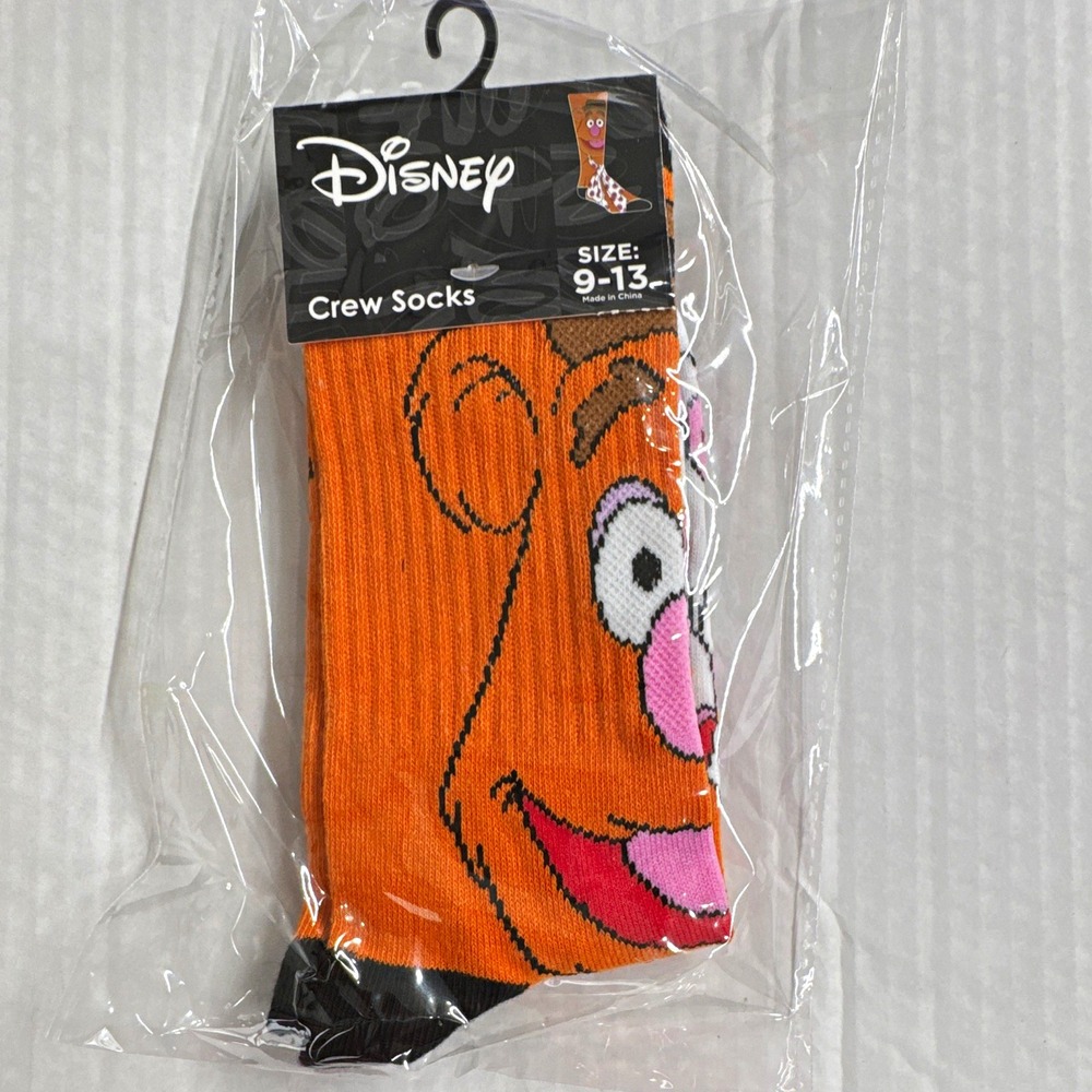DISNEY Pluto Graphic Print Crew Socks Mens Size 9-13 Orange 1 Pair